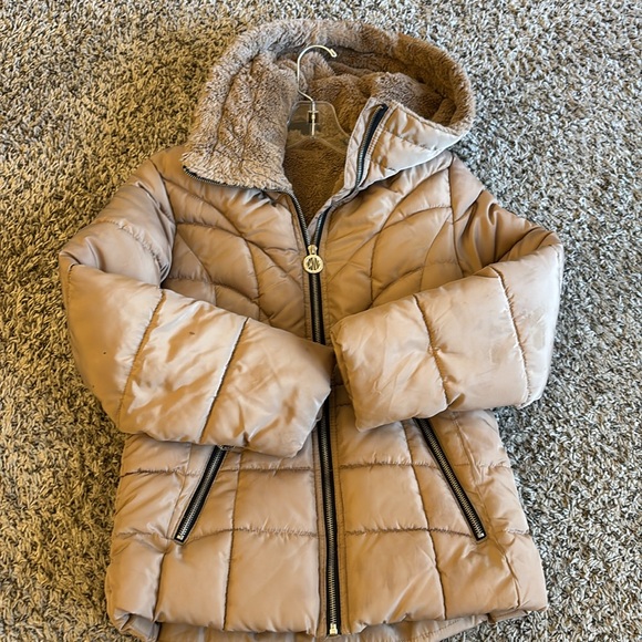 DKNY Taupe Fleece-Lined Jacket Hooded Puffer Jacket winter jacket Size - Picture 14 of 16